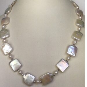 Freshwater white square baroque and round pearls mala JPM0151