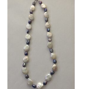 Freshwater white and grey pan baroque pearls mala JPM0169