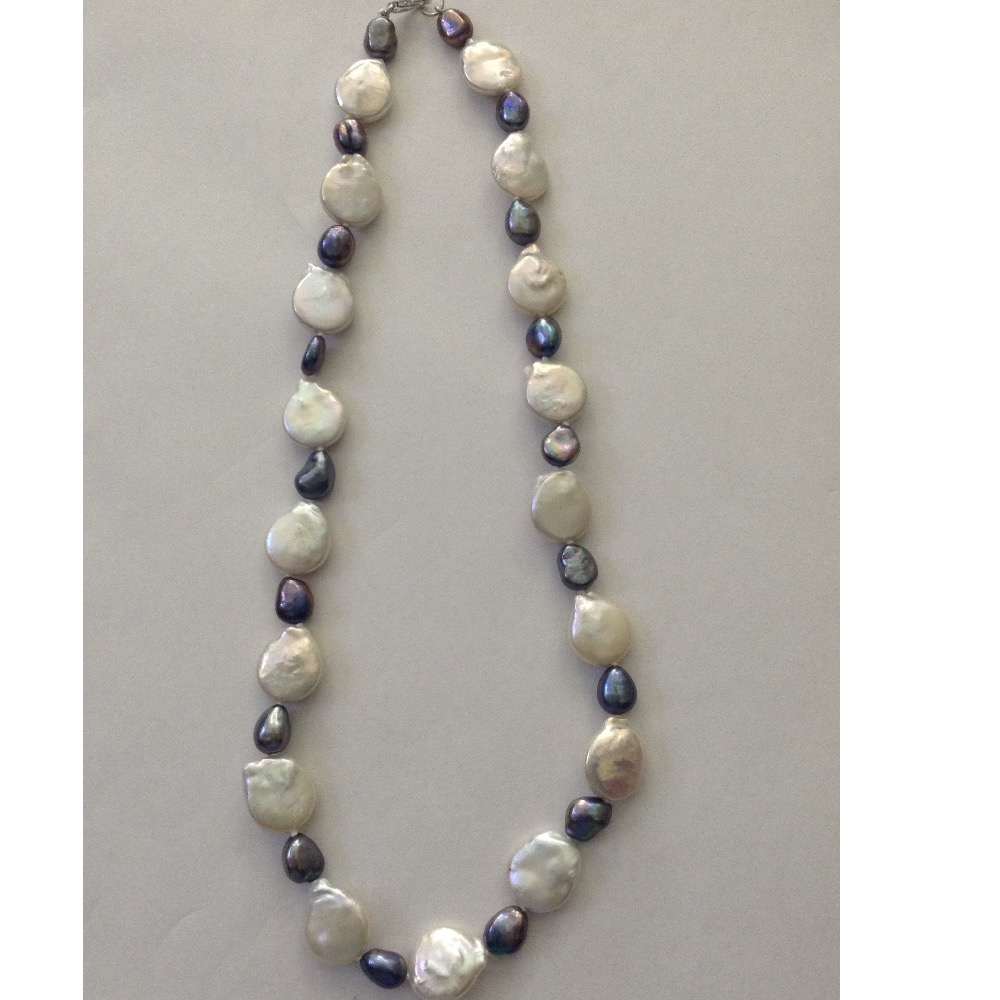 Freshwater white and grey pan baroque pearls mala JPM0169