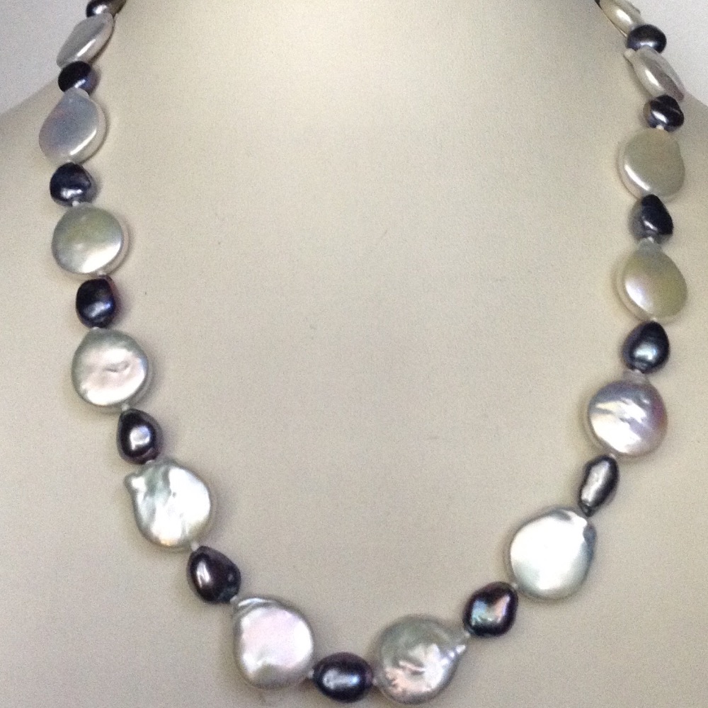 Freshwater white and grey pan baroque pearls mala JPM0169