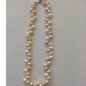 Freshwater tri colour oval zigzag pearls mala JPM0168
