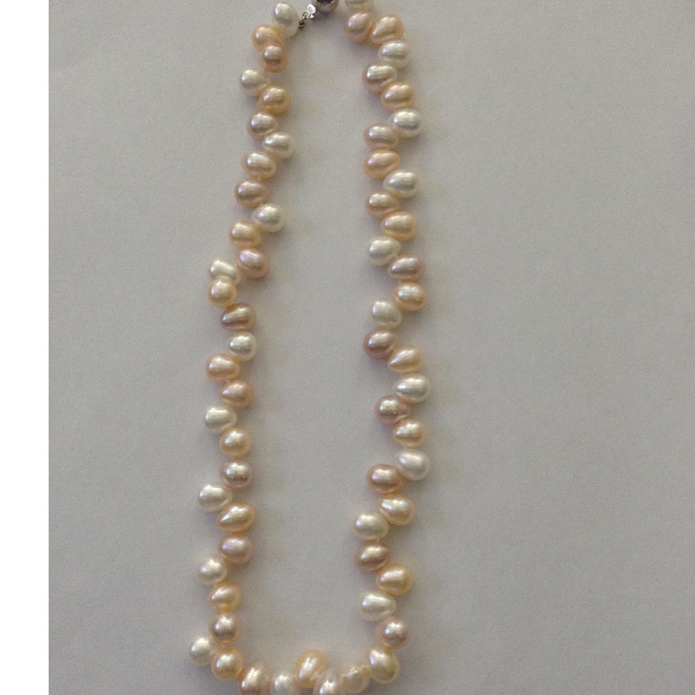 Freshwater tri colour oval zigzag pearls mala JPM0168