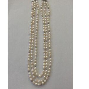White Oval Pearls 3 Layers Necklace With Jaco Balls JPM0147