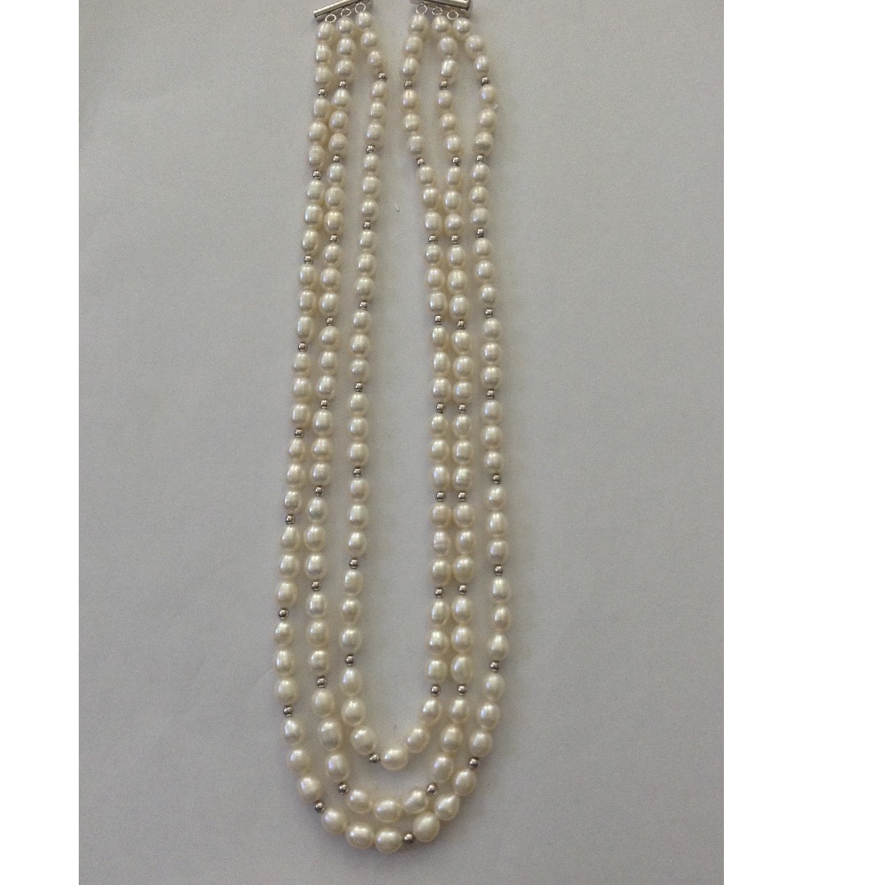 White Oval Pearls 3 Layers Necklace With Jaco Balls JPM0147