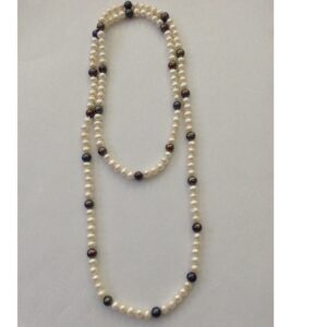 Freshwater White And Black Potato Pearls Long Mala JPM0153