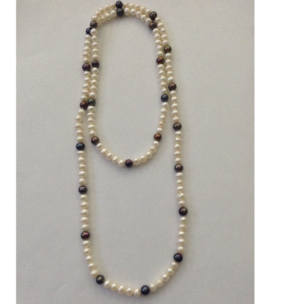 Freshwater White And Black Potato Pearls Long Mala JPM0153
