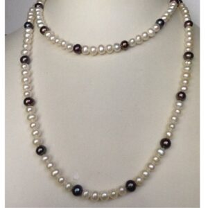 Freshwater White And Black Potato Pearls Long Mala JPM0153