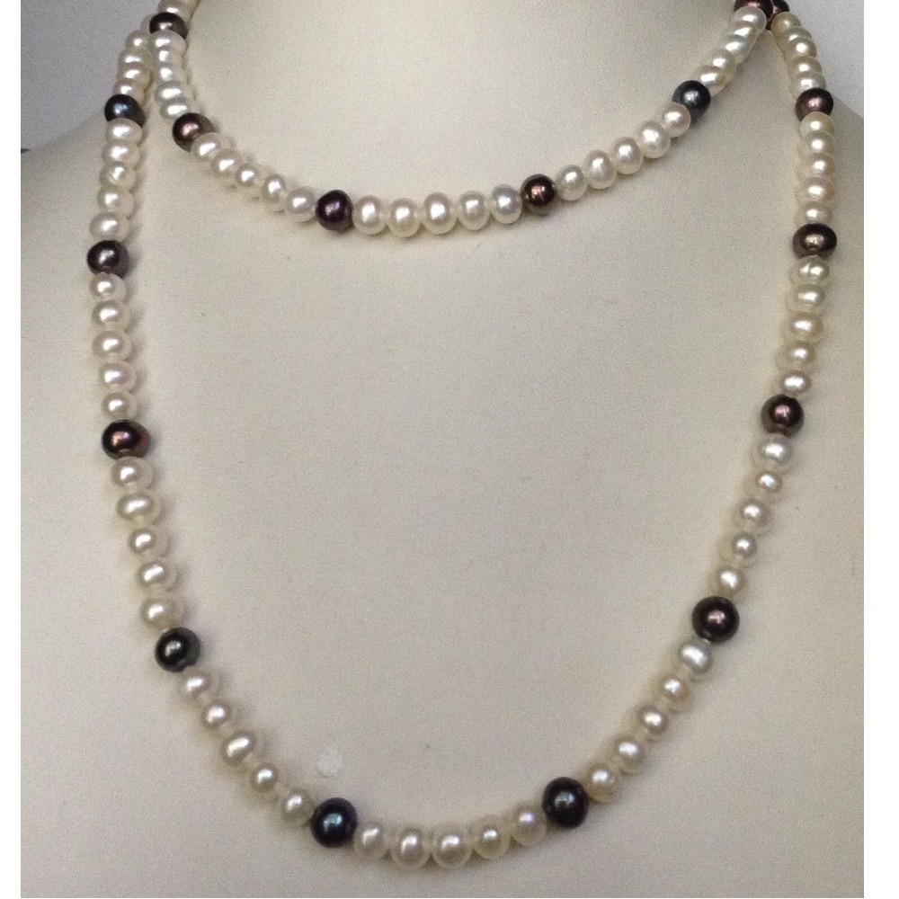 Freshwater White And Black Potato Pearls Long Mala JPM0153