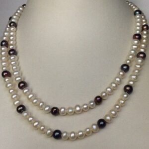 Freshwater White And Black Potato Pearls Long Mala JPM0153