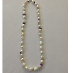 Freshwater White Oval Baroque Pearls Mala with SemiPrecious Stones JPM0145