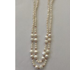 White Potato Pearls 2 Layers Neckalce With Golden Balls JPM0167