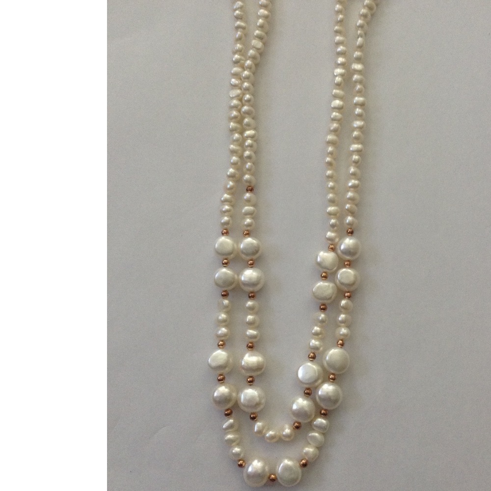 White Potato Pearls 2 Layers Neckalce With Golden Balls JPM0167