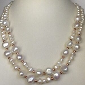 White Potato Pearls 2 Layers Neckalce With Golden Balls JPM0167