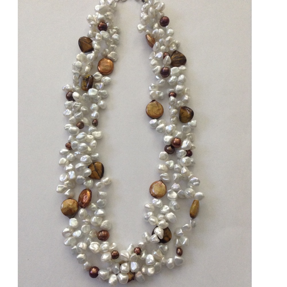 white baroque pearls twisted necklace with tigerstones JPM0144 - Image 2