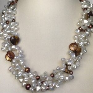white baroque pearls twisted necklace with tigerstones JPM0144