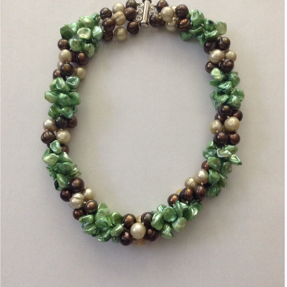 Green Baroque And White Brown Pearls Twisted Necklace JPM0143
