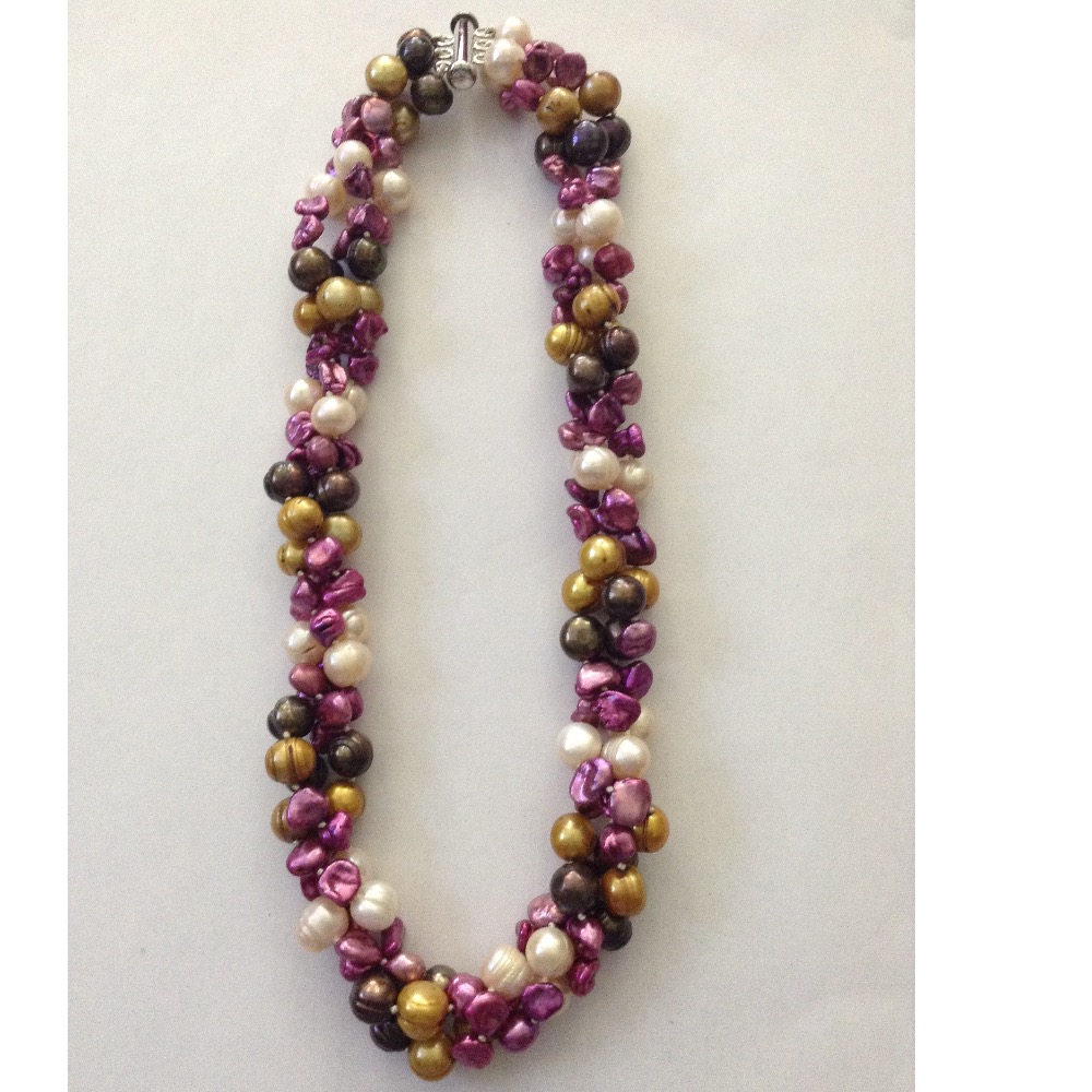 Multicolour Potato And Baroque 3 Layers Twisted Necklace JPM0165