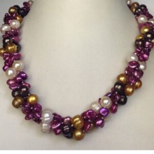 Multicolour Potato And Baroque 3 Layers Twisted Necklace JPM0165