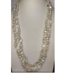 white baroque pearls long knotted mala with sphetic beeds JPM0140
