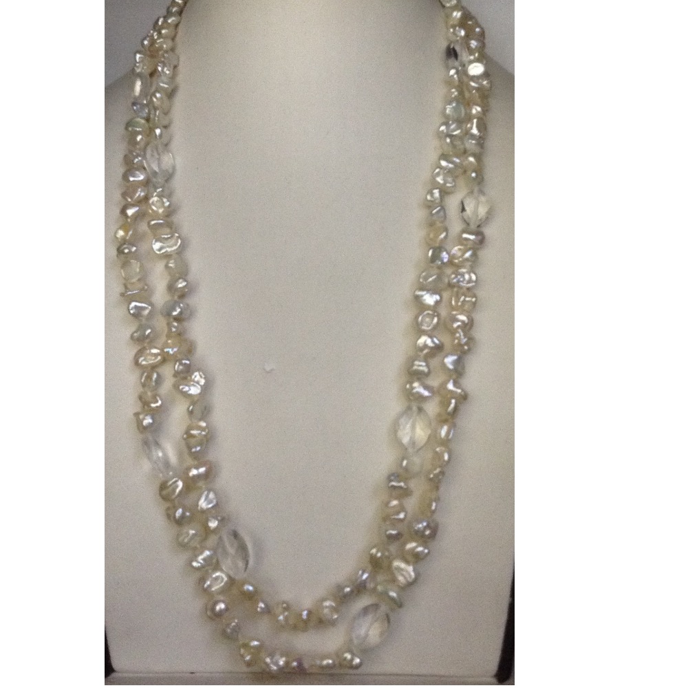 white baroque pearls long knotted mala with sphetic beeds JPM0140