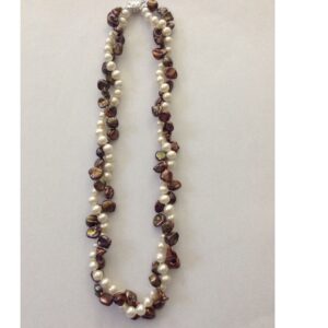 White Round And Brown Baroque Pearls 2 Layers Necklace JPM0139