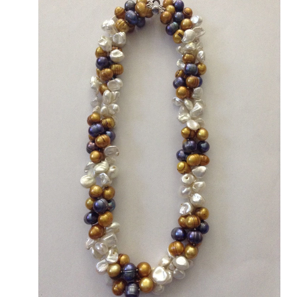 White Baroque And Grey Brown Potato Pearls Necklace JPM0141