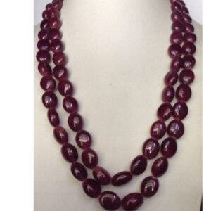 Natural Red Ruby Oval Aweja 2 Layers Necklace JSR0112