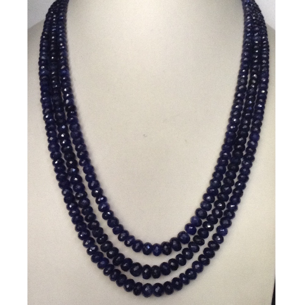 Natural Blue Sapphires Faceted Round Beeds Necklace JSB0102