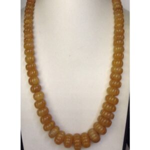 Natural yellow sapphire round kharbuja beeds mala JSS0097