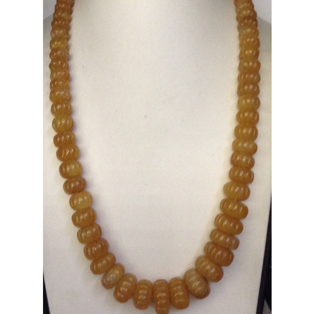 Natural yellow sapphire round kharbuja beeds mala JSS0097