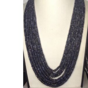 Natural Blue Sapphires Faceted Round Beeds Necklace JSB0110