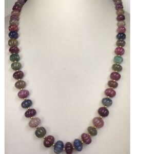 Natural Multi Colour Sapphires Kharbuja Beeds Mala JSM0091