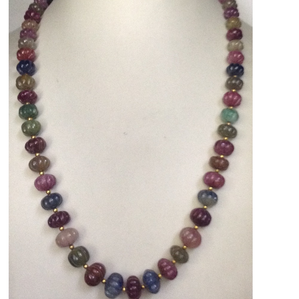 Natural Multi Colour Sapphires Kharbuja Beeds Mala JSM0091