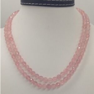 Natural Pink Rose Quartz Round Faceted Beeds Necklace JSS0087