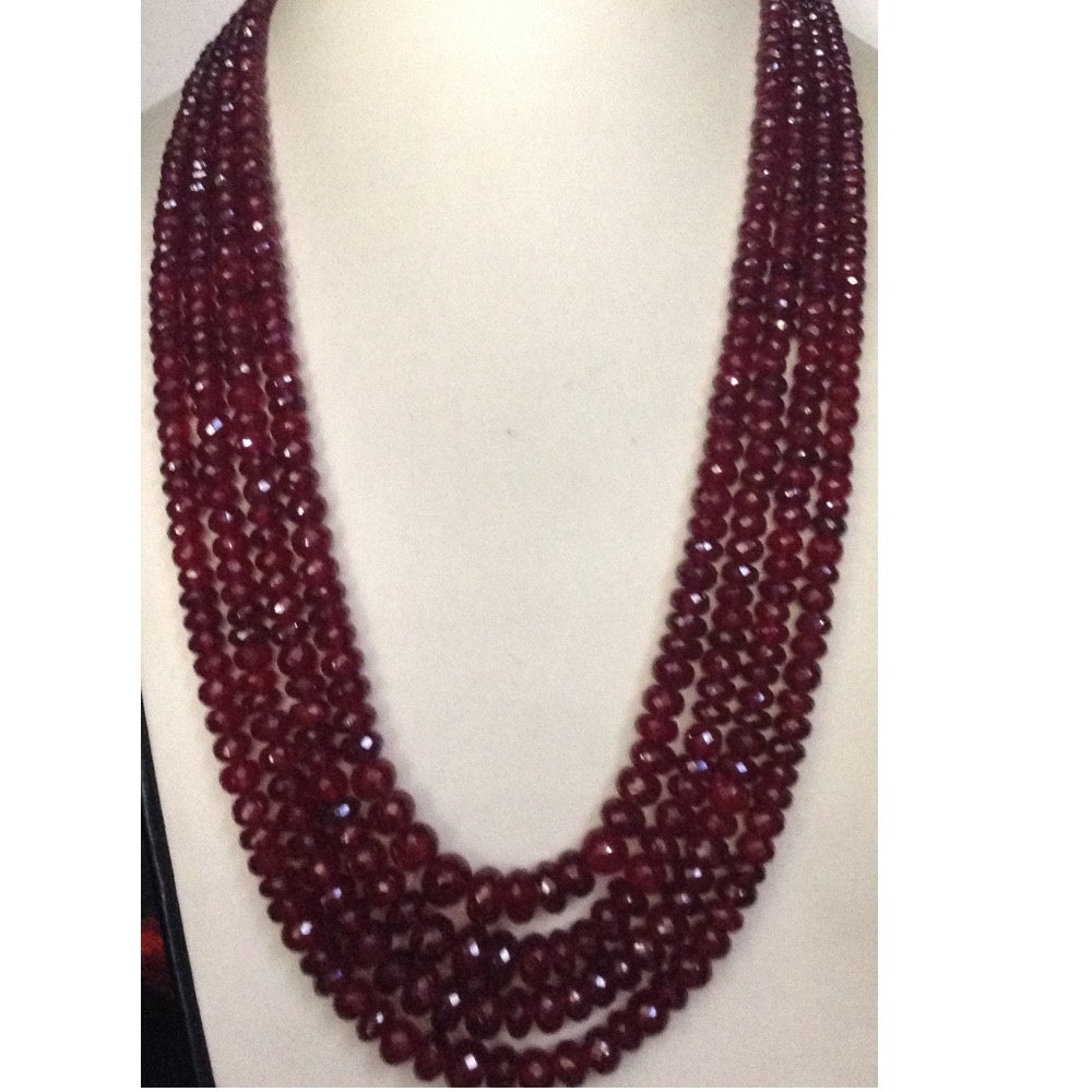 Natural Red Ruby Glass Filled Faceted Round Beeds Necklace JSR0083