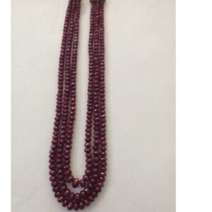 Natural Red Ruby Faceted Round Beeds 3 Layers Necklace JSR0079