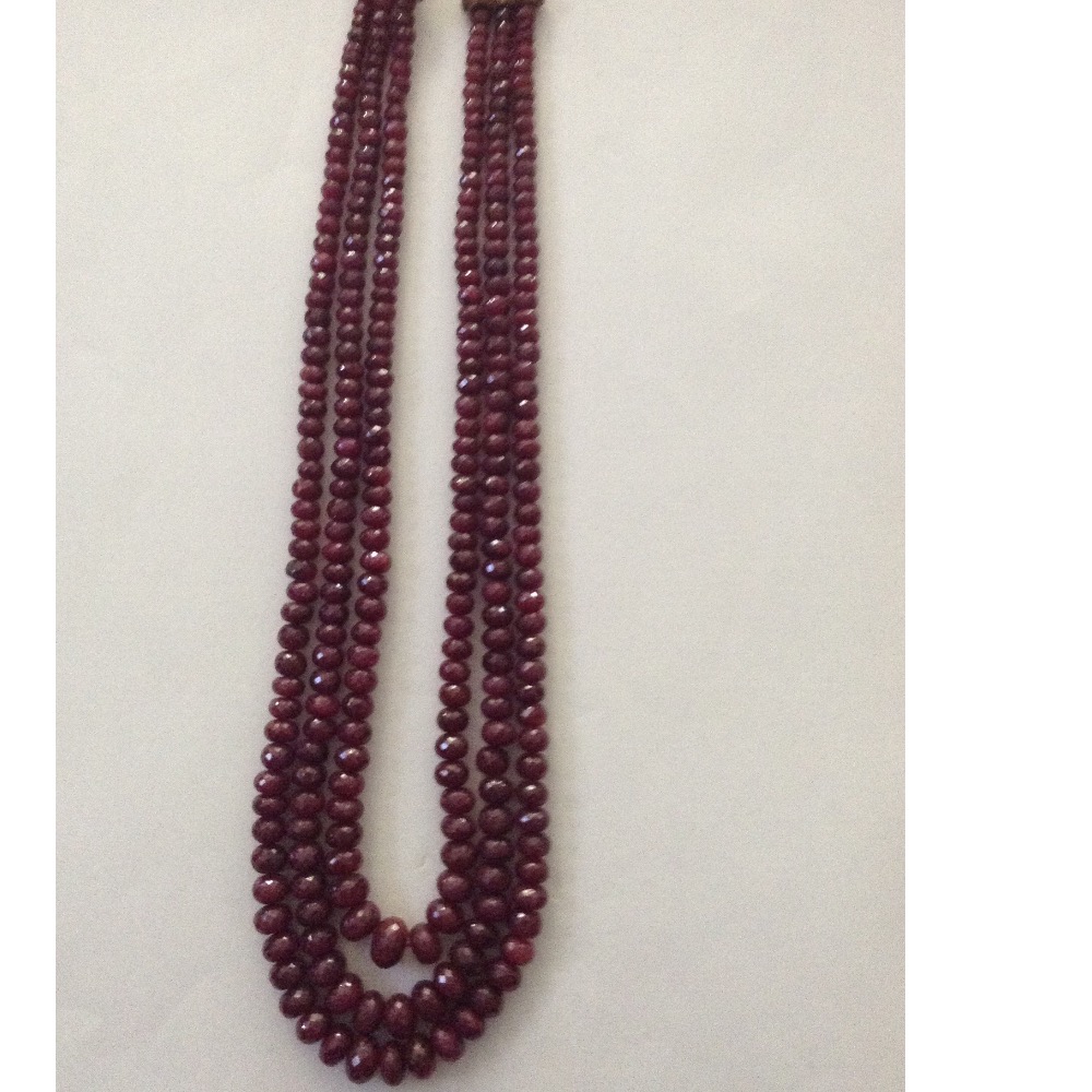 Natural Red Ruby Faceted Round Beeds 3 Layers Necklace JSR0079