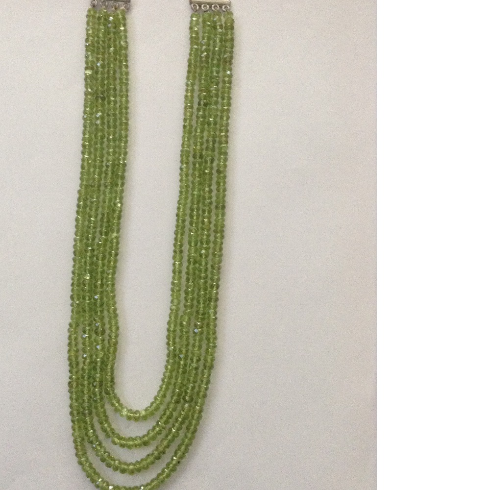 Natural Parrot Green Peridot Round Beeds 4 Layers Necklace JSS0078