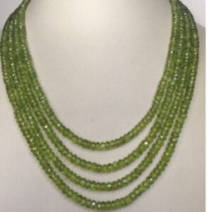 Natural Parrot Green Peridot Round Beeds 4 Layers Necklace JSS0078