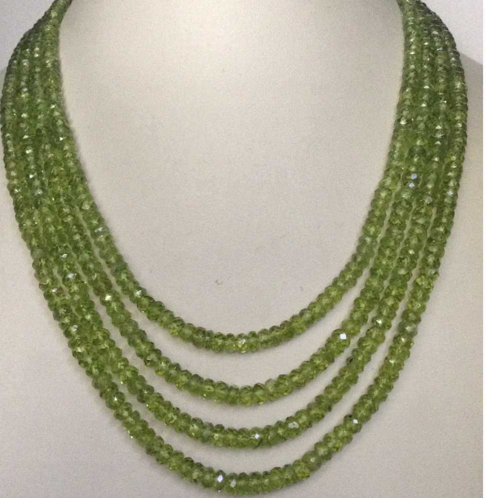 Natural Parrot Green Peridot Round Beeds 4 Layers Necklace JSS0078
