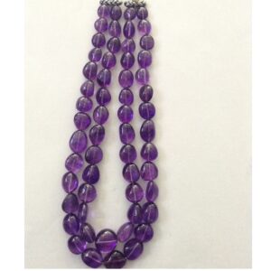 Natural Purple Amethyst Oval Tumbles 2 Layers Necklace JSS0077
