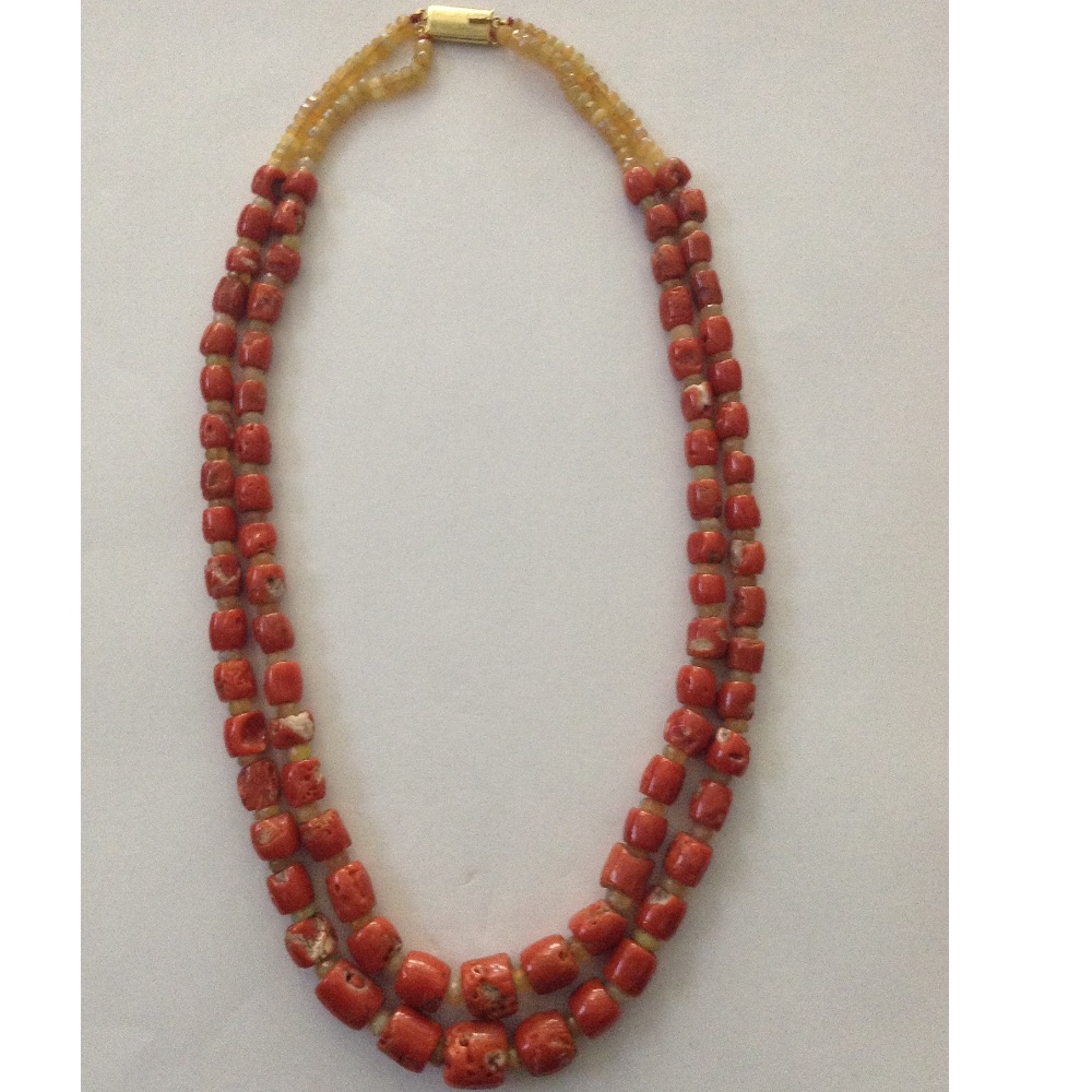 Natural Orange Corals Oval Drums And Opal Beeds Necklace JSC0076