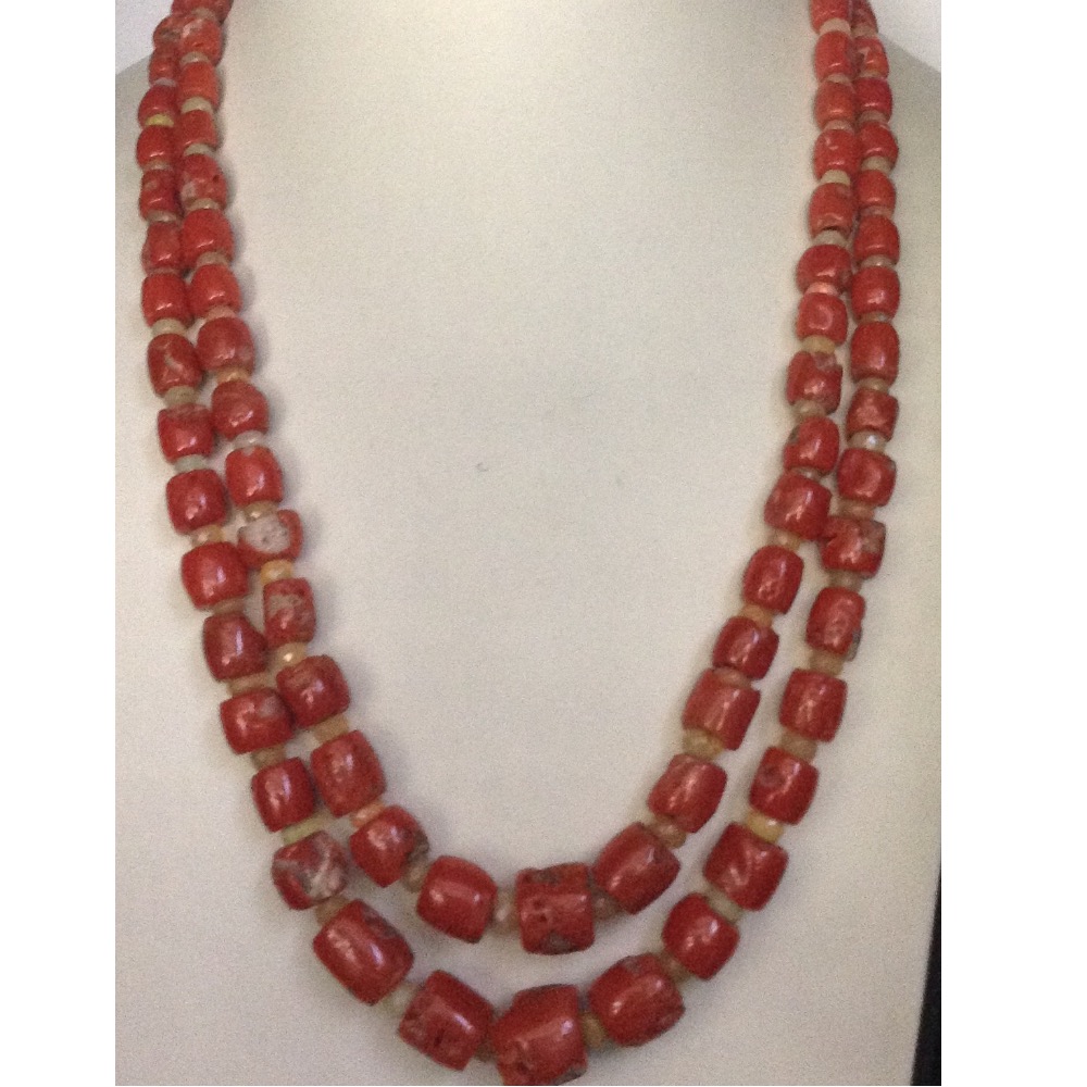 Natural Orange Corals Oval Drums And Opal Beeds Necklace JSC0076