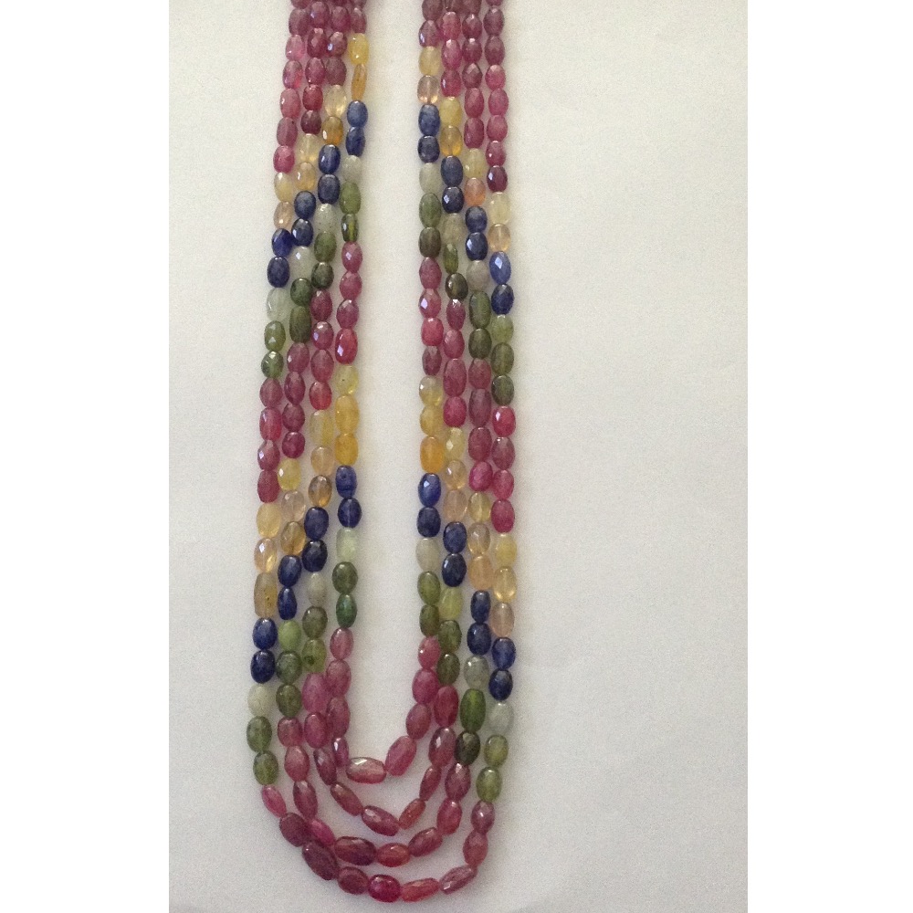Natural Multi Colour Sapphires Oval Faceted Beeds Necklace JSM0070
