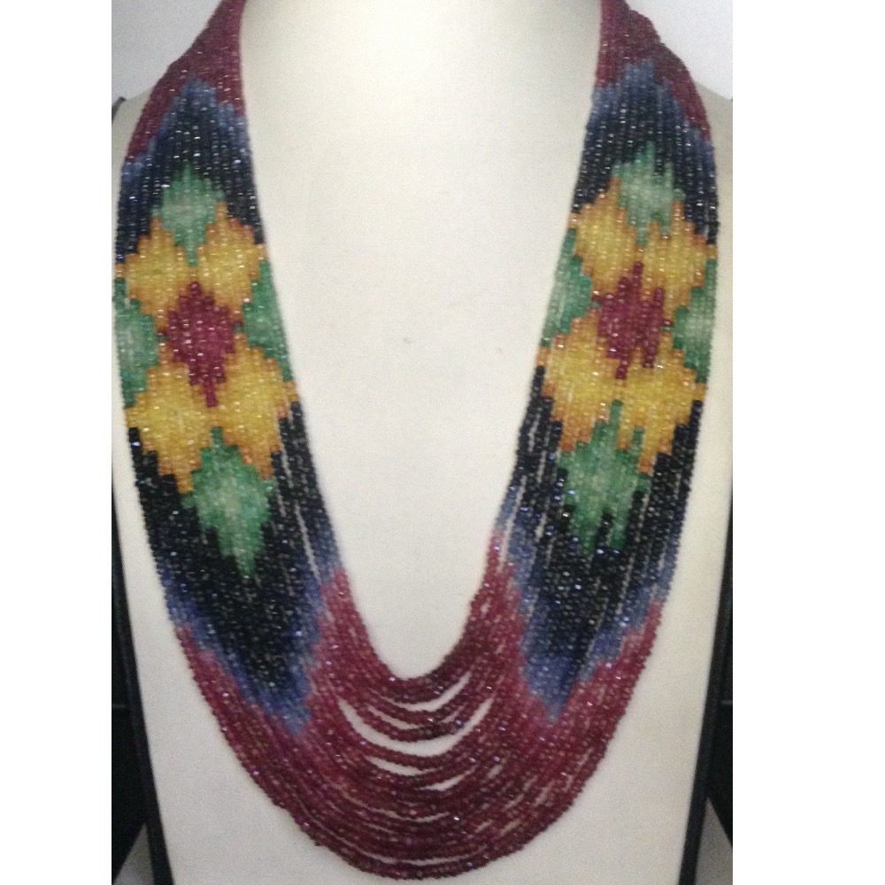 Natural Multi Colour Rainbow Round Beeds 13 Layers Necklace JSM0069