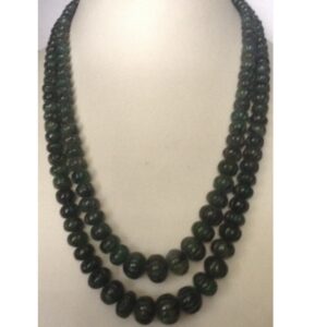 Natural Green Emeralds Round Kharbuja Beeds Necklace JSE0065