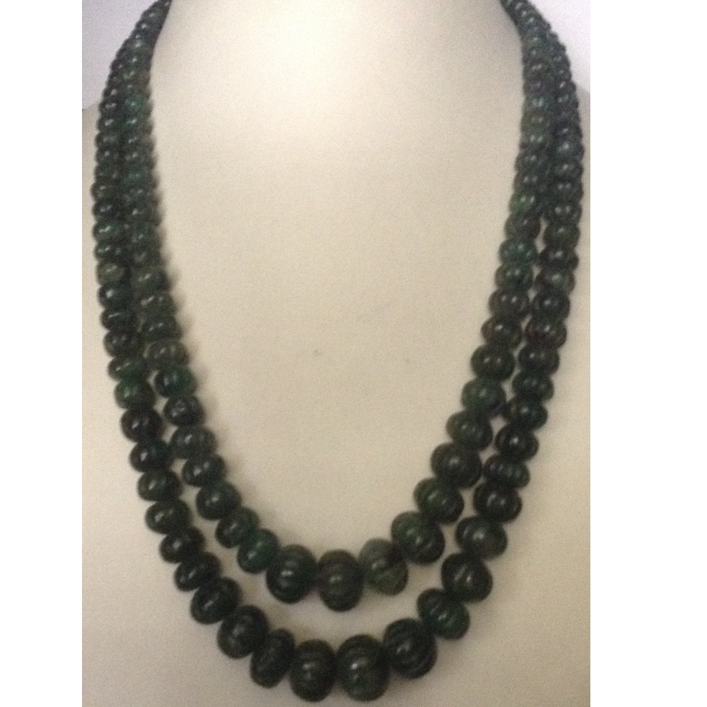 Natural Green Emeralds Round Kharbuja Beeds Necklace JSE0065
