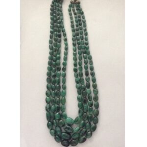 Natural Green Emeralds Oval Tumbles 4 Layers Necklace JSE0064