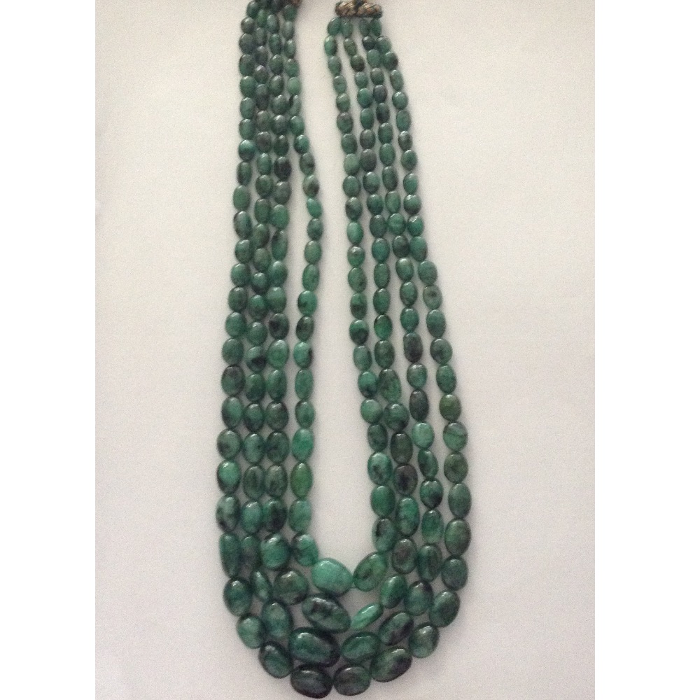 Natural Green Emeralds Oval Tumbles 4 Layers Necklace JSE0064