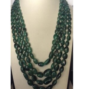 Natural Green Emeralds Oval Tumbles 4 Layers Necklace JSE0064